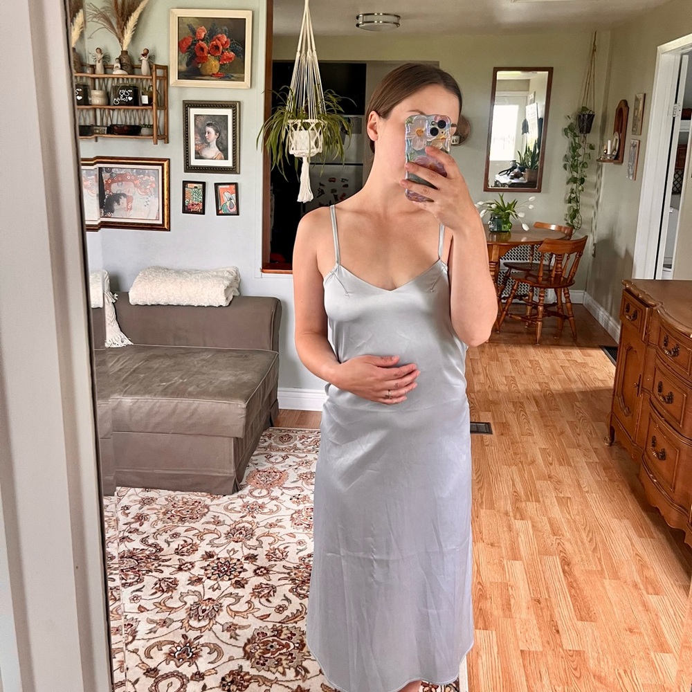 Able Silver Sleeveless Spaghetti Strap Slip Dress